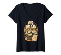 Mujer Humor Cerebro Borrador Frase Divertida Retro Camiseta Cuello V