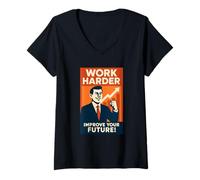 Mujer Humor corporativo vintage divertido "Work Harder" Camiseta Cuello V