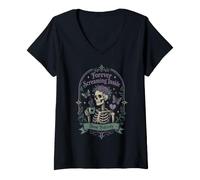 Mujer Humor de café Esqueleto gótico Siempre Gritando en el Interior Camiseta Cuello V