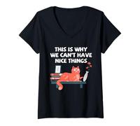 Mujer Humor de Gato Nice Things Broken Jarrón Divertido dueño de Mascota Cita Camiseta Cuello V