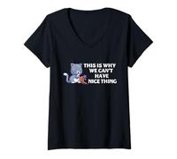 Mujer Humor de Gato Nice Things Broken Jarrón Divertido dueño de Mascota Cita Camiseta Cuello V