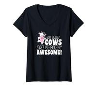 Mujer Humor de Granja Mis Vacas lecheras Son Vacas increíbles ubres Camiseta Cuello V