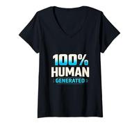 Mujer Humor de IA Divertido 100% generado por Humanos Camiseta Cuello V