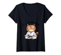 Mujer Humor de meditación de gato zen Oh-M Mmmm Camiseta Cuello V