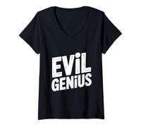 Mujer Humor de Mente Maestra del Genio Malvado para Personas Inteligentes Camiseta Cuello V