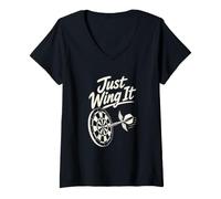 Mujer Humor de Pub de Dardos con alas de Just Wing It Camiseta Cuello V