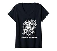 Mujer Humor de Vela Marinero náutico Nacido para navegar Obligado a Trabajar Camiseta Cuello V