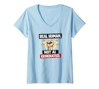 Mujer Humor Divertido Anti IA generado por Humanos Reales no generados por IA Camiseta Cuello V