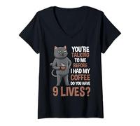 Mujer Humor divertido con cita matutina de Cat Coffee Warning Camiseta Cuello V