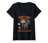 Mujer Humor Divertido de Gato con Texto en inglés I Don't Fart I Just Whisper in My Pants Camiseta Cuello V