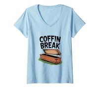 Mujer Humor Divertido de Halloween de ruptura de ataúd para la Temporada Espeluznante Camiseta Cuello V