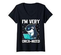 Mujer Humor divertido de la oficina de ballena soy muy orca-nized Camiseta Cuello V