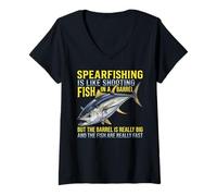 Mujer Humor Divertido de Pesca submarina para Spearos, como Pescado en un Barril Camiseta Cuello V