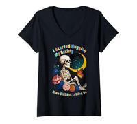 Mujer Humor Divertido de Salud Mental - Diseño de Cita de Abrazo de ansiedad Camiseta Cuello V