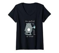 Mujer Humor Gato Taza café Mal Humor Mirada Regalo Hermano Gatito Camiseta Cuello V