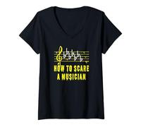 Mujer Humor Música Halloween Divertida para Asustar a un Músico Camiseta Cuello V