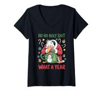Mujer Humor navideño Divertido de Ho Ho Holy SH Camiseta Cuello V