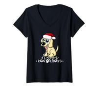 Mujer Humor navideño para Perros Golden Retriever de Happy Pawlidays Camiseta Cuello V
