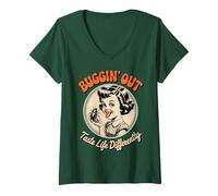 Mujer Humor Oscuro Sabe La Vida Diferentemente Retro Divertido Clásico Camiseta Cuello V