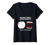 Mujer Humor Oscuro Veneno Manzana Advertencia Cita Sarcástico Gótico Camiseta Cuello V
