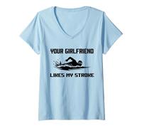 Mujer Humor para adultos A tu novia le gusta mi accidente cerebrovascular nadadores divertido Camiseta Cuello V