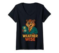 Mujer Humor Predictor de la marmota Sabia del Tiempo Camiseta Cuello V