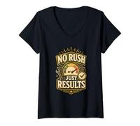 Mujer Humor sin prisa Resultados Frase Divertida Retro Camiseta Cuello V