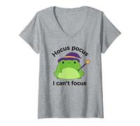 Mujer Humor TDAH Hiperactividad Trastorno Hocus Pocus No Puedo concentrarme Camiseta Cuello V