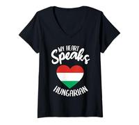 Mujer Hungría Mi Corazón Habla Amor Húngaro Magyar Camiseta Cuello V