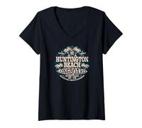Mujer Huntington Beach Longboard Surf Club OC CA Surfista Camiseta Cuello V