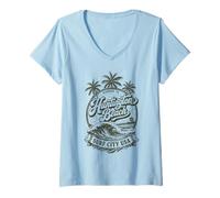 Mujer Huntington Beach Surf City Vintage Años 70 Diseño Oscuro Camiseta Cuello V