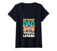 Mujer Husband Dad Ukelele Leyenda Divertido Día del Padre Músico Camiseta Cuello V