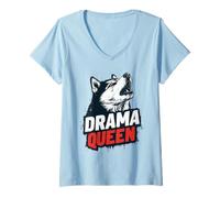 Mujer Husky Drama Queen - Divertido diseño de Retrato de Perros Camiseta Cuello V