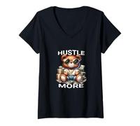 Mujer Hustle More Teddy Bear Money Vibes para emprendedores Camiseta Cuello V