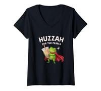 Mujer Huzzah For The Pearls Boba Frog Coffee Gen Z Camiseta Cuello V