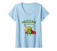 Mujer Huzzah For The Pearls Frog - Bebedor de té Boba (tamaño Grande), diseño Medieval Camiseta Cuello V