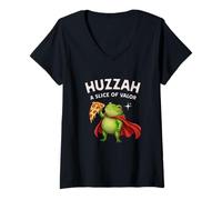 Mujer Huzzah: Una porción de Valor Frog Knight Pizza Gamer Snacks Camiseta Cuello V