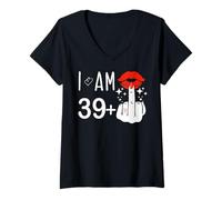 Mujer I Am 39 Plus 1 dedo de honor 40 aniversario divertido Camiseta Cuello V