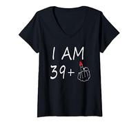Mujer I Am 39 Plus 1 dedo medio para un 40 cumpleaños para mujeres Camiseta Cuello V