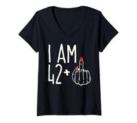 Mujer I Am 42 Plus 1 Middle Finger Funny 43rd Camiseta de cumpleaños para mujer Camiseta Cuello V