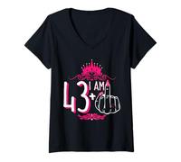 Mujer I Am 43 Plus 1 dedo medio corona rosa mujer 44 cumpleaños Camiseta Cuello V