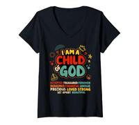 Mujer I Am a Child of God Christian Retro Jesus Faith Design Camiseta Cuello V