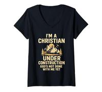 Mujer I Am A Christian Under Construction God'S Not Done Camiseta Cuello V