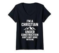 Mujer I Am A Christian Under Construction God'S Not Done Camiseta Cuello V