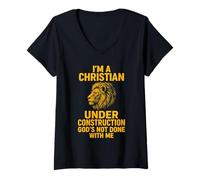 Mujer I Am A Christian Under Construction God'S Not Done Lion Camiseta Cuello V