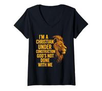 Mujer I Am A Christian Under Construction God'S Not Done Lion Camiseta Cuello V