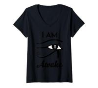 Mujer I Am Am Awake- Horus - Símbolo de protección Egipcio del Tercer Ojo Egipto Camiseta Cuello V