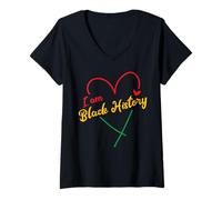 Mujer I Am Black History Heart Love Afroamericano Mujeres Hombres Niños Camiseta Cuello V