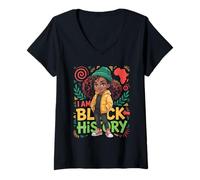Mujer I Am Black History Niña Afro Mapa África Historia Negra Camiseta Cuello V