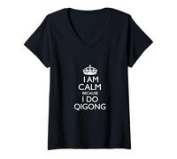 Mujer 'I Am Calm Because I Do Qigong!' / Divertido Dicho de Qigong Camiseta Cuello V
